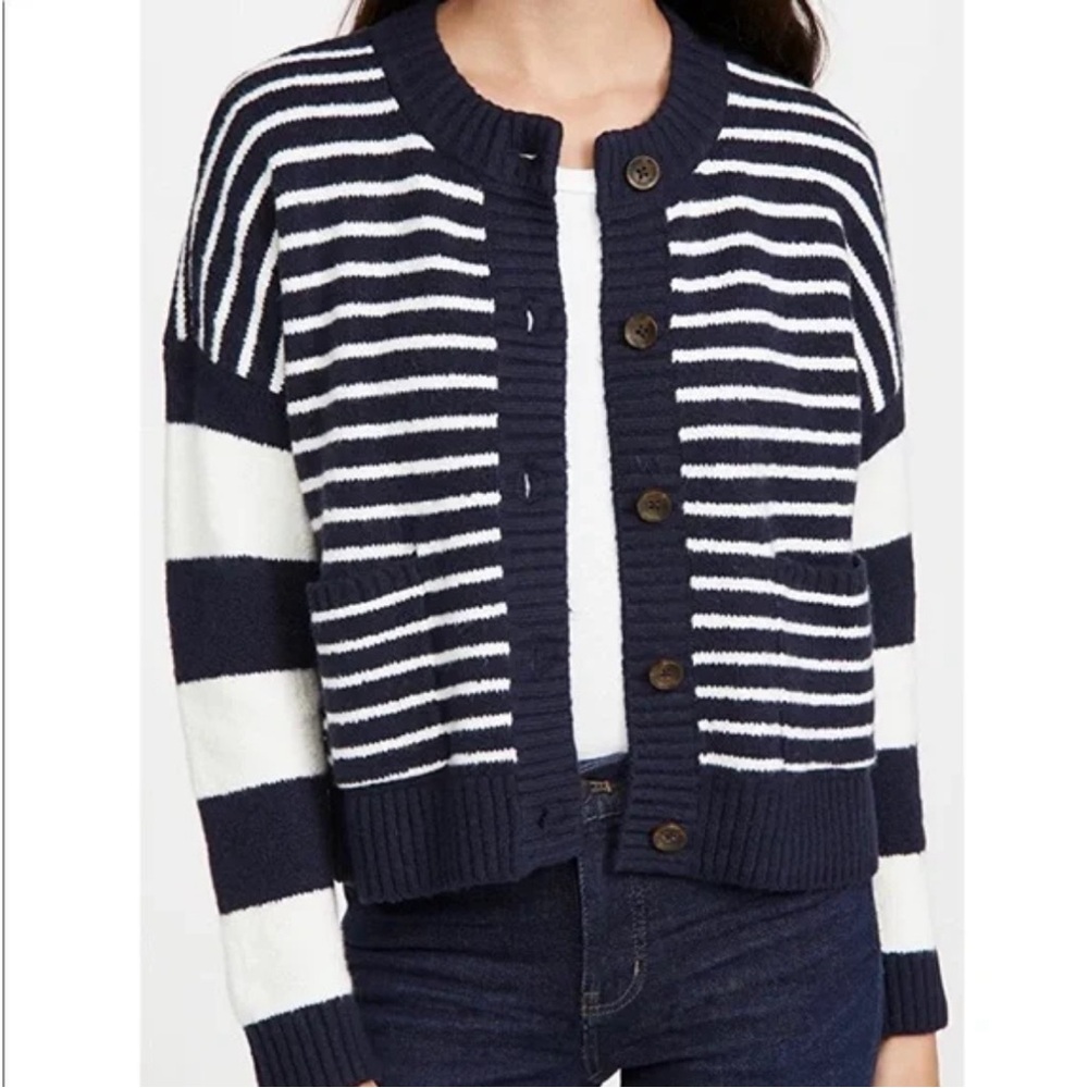 Stripe-Play Colburne Cardigan Sweater in Coziest Textured Yarn Small